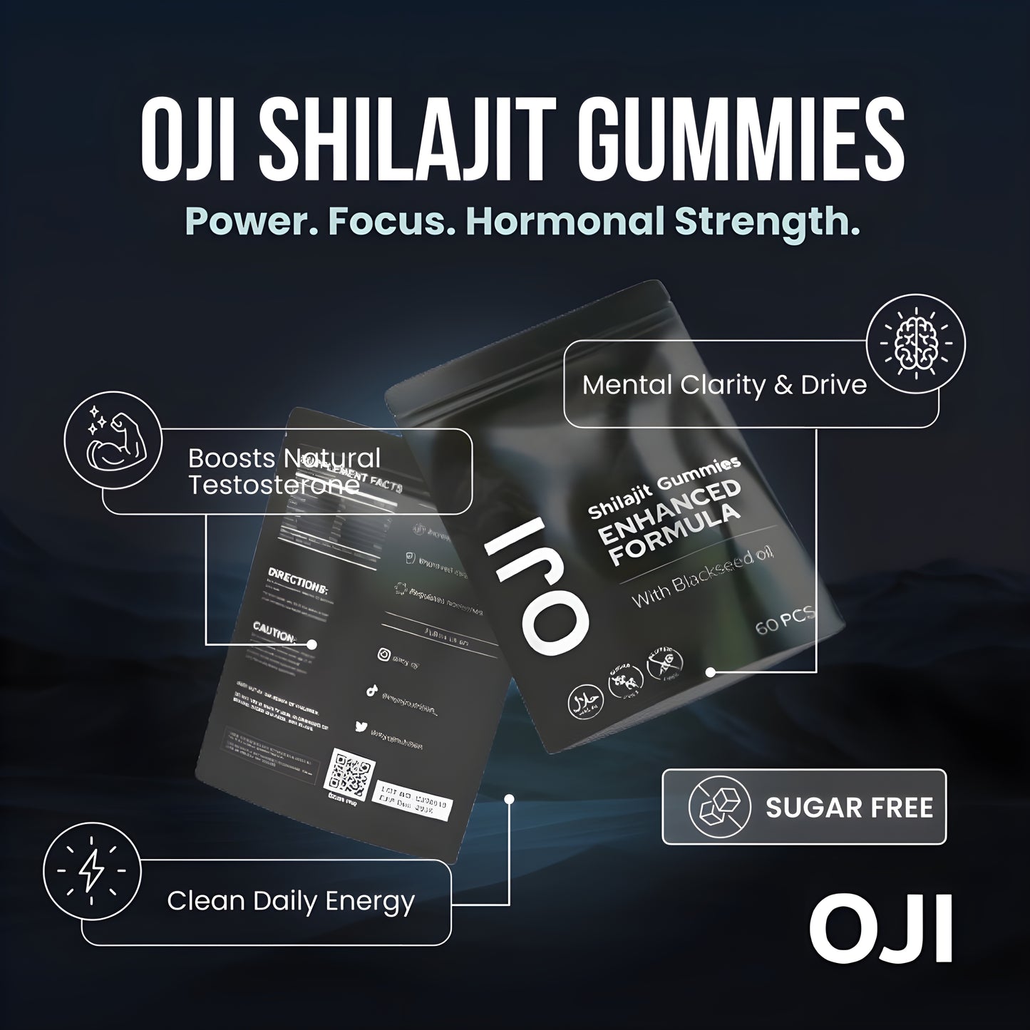 OJI Shilajit Gummies – Enhanced Testosterone & Libido Booster (Zero Sugar)