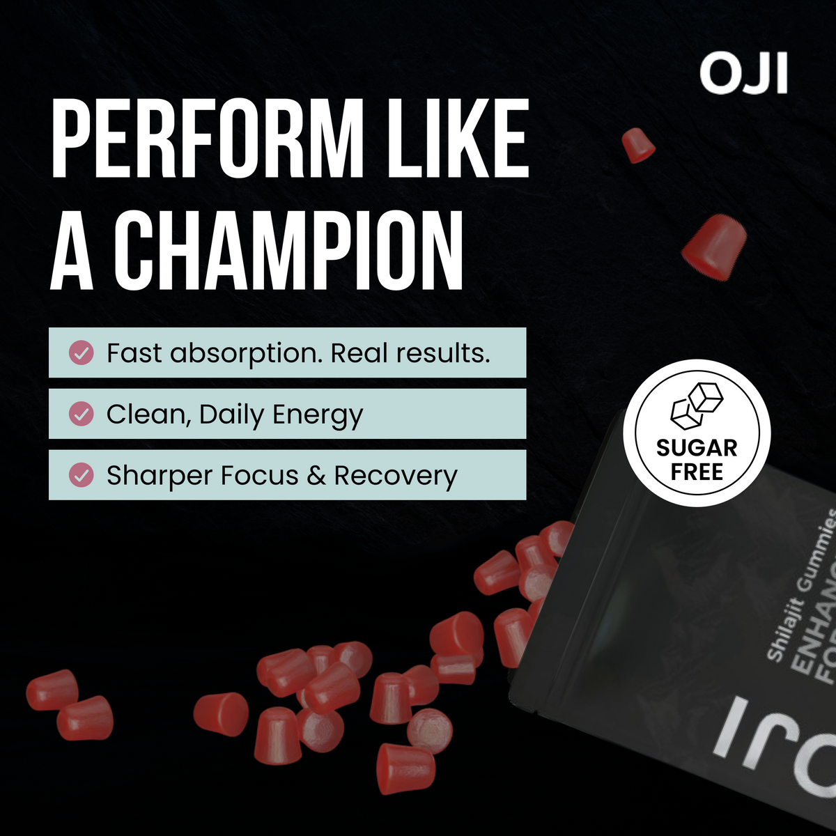 OJI Shilajit Gummies – Enhanced Testosterone & Libido Booster (Zero Sugar)