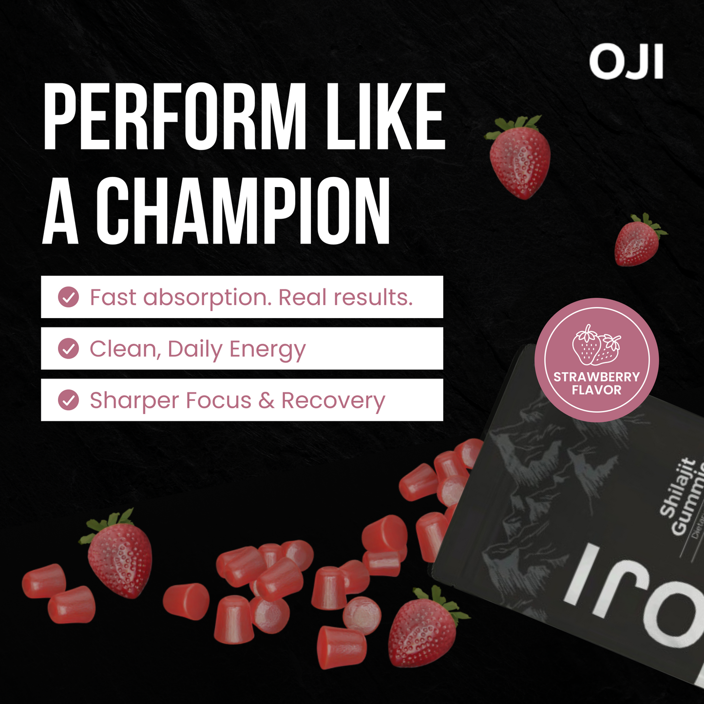 OJI Shilajit Gummies – Original Testosterone & Libido Booster (Strawberry Flavor)